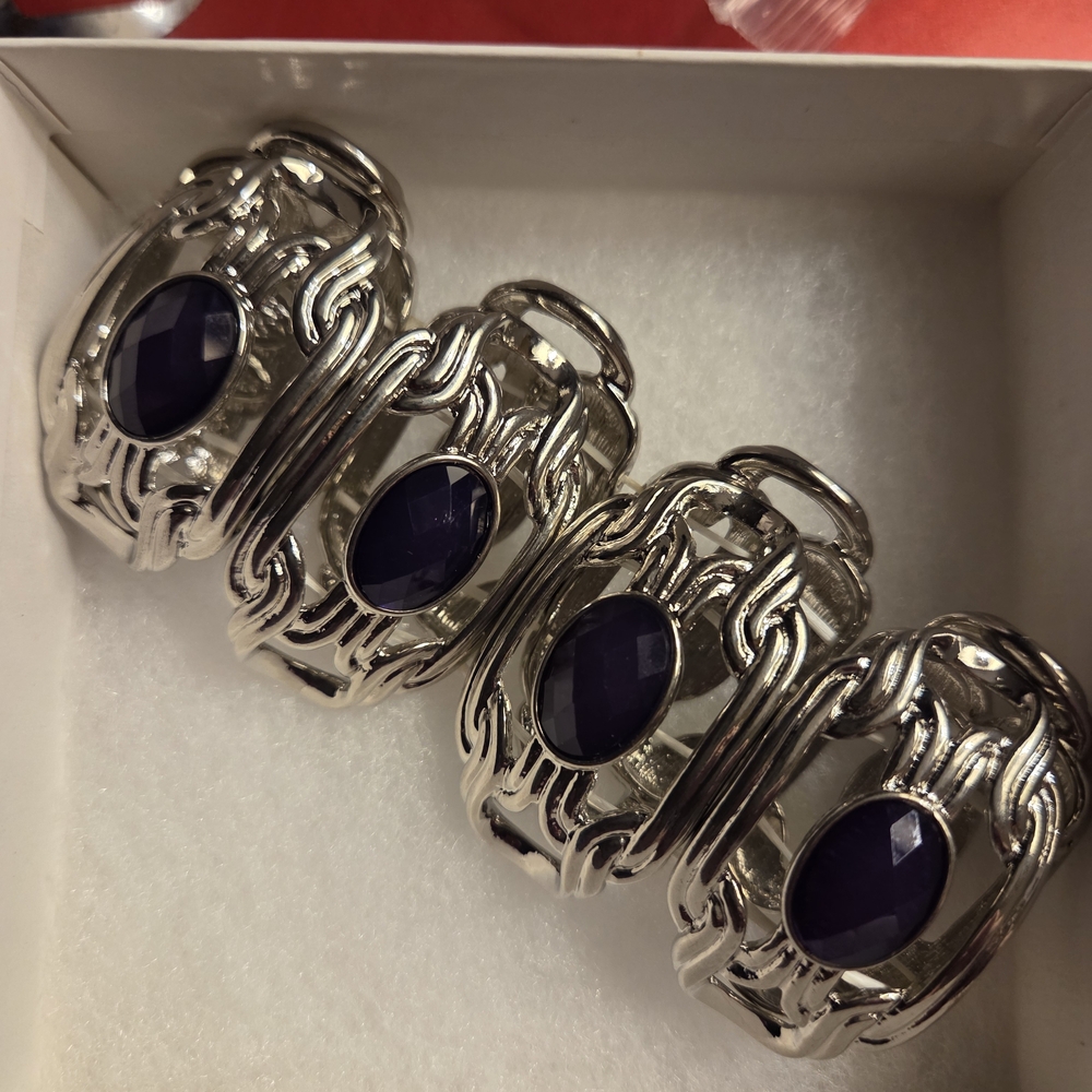 Susan Graver Silver Bracelet with Dark Purple Accents